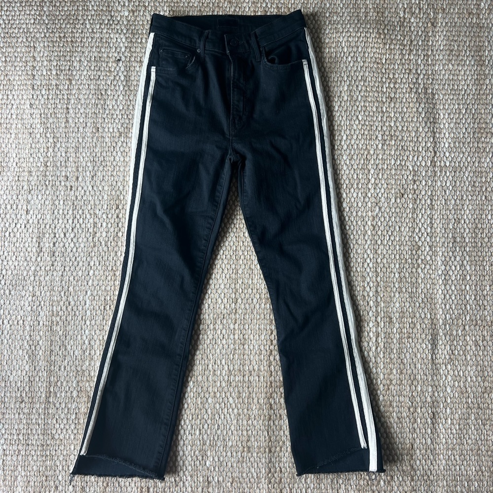 MOTHER Insider Striped Crop Step-Hem Fray Jeans in Guilty Racer